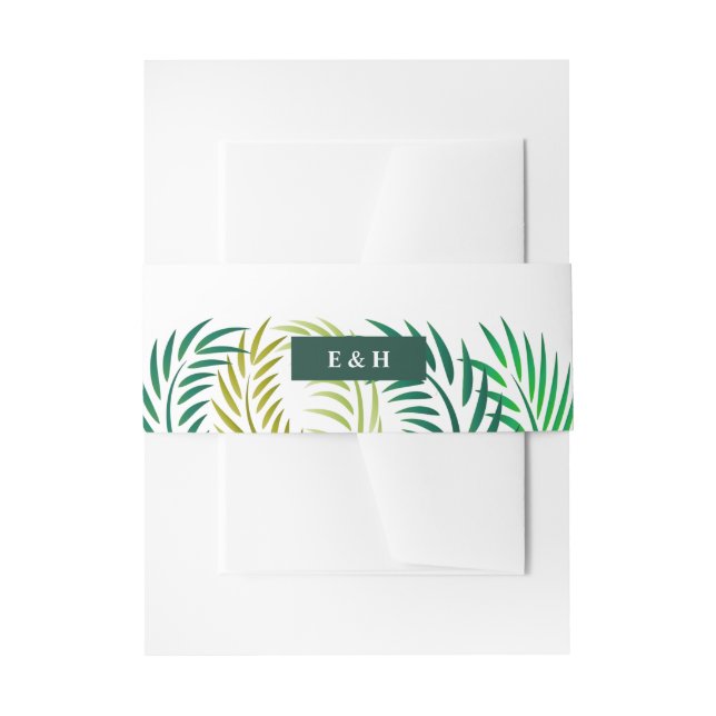 Tropical Palm Leaves, Beach Wedding Invitation Belly Band (Front Example)