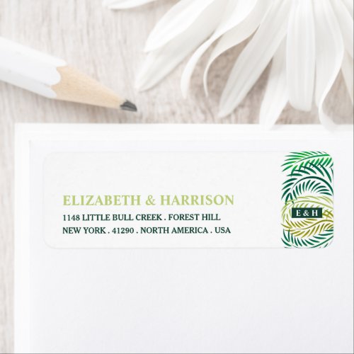 Tropical Palm Leaves Beach Wedding Label