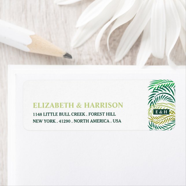 Tropical Palm Leaves, Beach Wedding Label (Insitu)