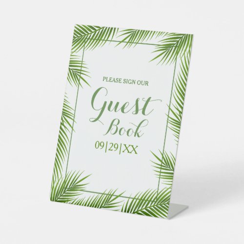 Tropical Palm Leaves Beach Wedding Pedestal Sign