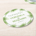 Tropical Palm Leaves Beach Wedding Round Paper Coaster at Zazzle