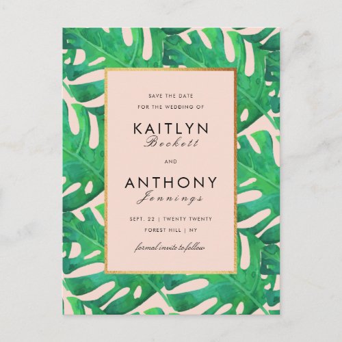 Tropical Palm Leaves Beach Wedding Save The Date Announcement Postcard