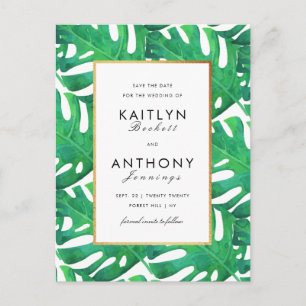 Tropical Palm Leaves Beach Wedding Save The Date Announcement Postcard