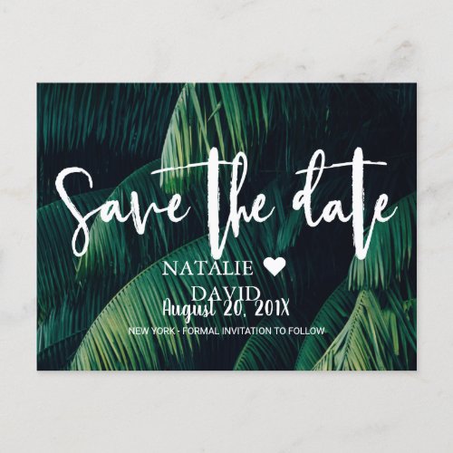 Tropical Palm Leaves Beach Wedding Save the Date Announcement Postcard