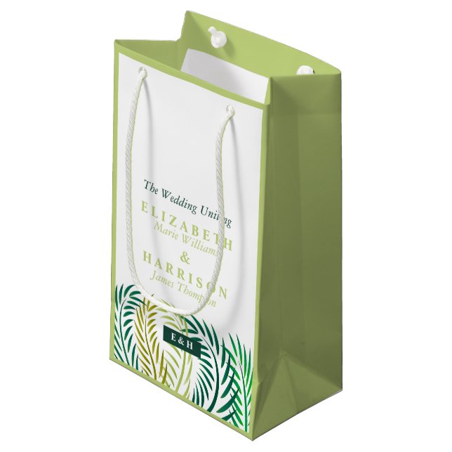 Tropical Palm Leaves, Beach Wedding Small Gift Bag (Front Angled)