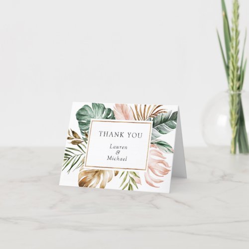 Tropical Palm Leaves Beach Wedding Thank You Card