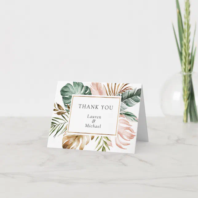Tropical Palm Leaves Beach Wedding Thank You Card | Zazzle