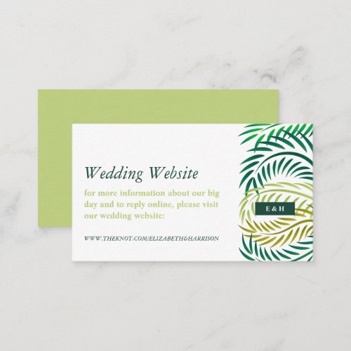 Tropical Palm Leaves Beach Wedding Website Enclosure Card