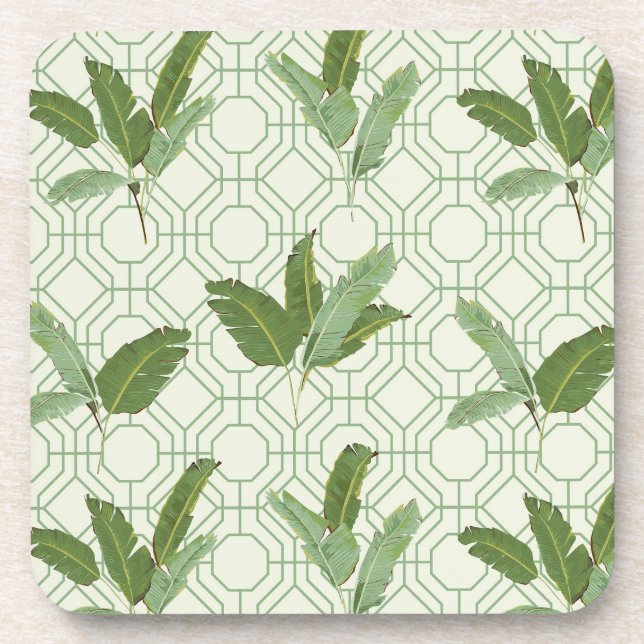Tropical Palm Leaves Beverage Coaster (Front)