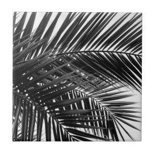 Tropical Palm Leaves - Black and White Photography Ceramic Tile