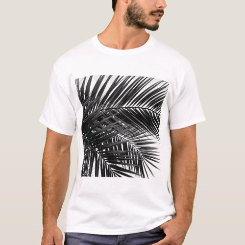 Tropical Palm Leaves _ Black and White T_Shirt