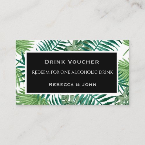 Tropical Palm Leaves Black Wedding Drink Voucher Enclosure Card