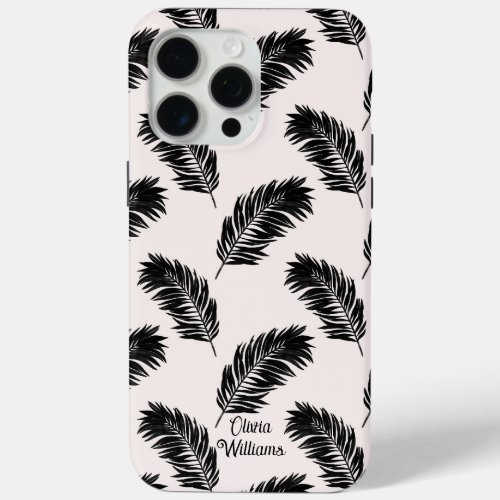 Tropical Palm Leaves Black White iPhone 15 Pro Max Case