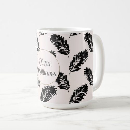 Tropical Palm Leaves Black White Coffee Mug