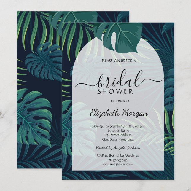 Tropical Palm Leaves Bridal Shower Invitation (Front/Back)
