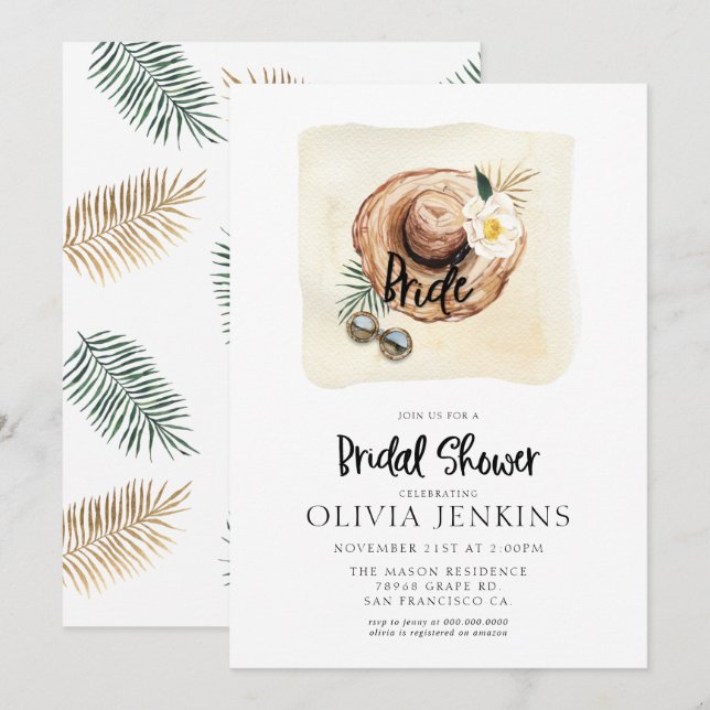 Tropical Palm Leaves Bridal Shower Invitations  (Front/Back)