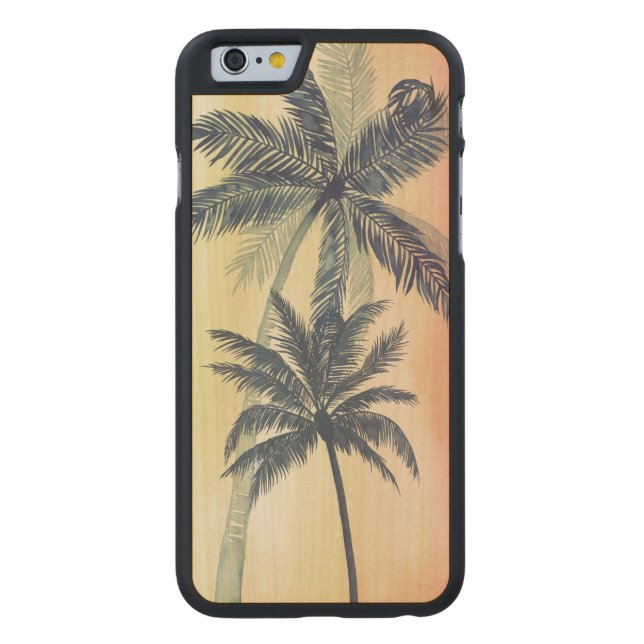 Tropical Palm Leaves Carved Wood iPhone Case (Back)
