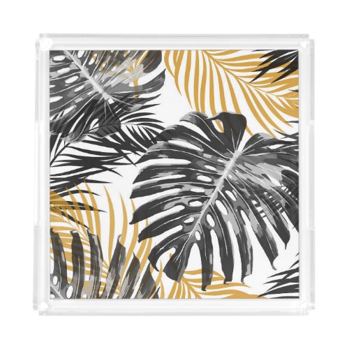Tropical Palm Leaves Chic Floral Acrylic Tray