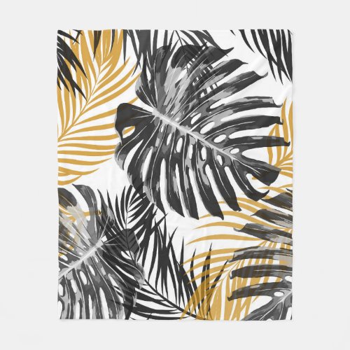 Tropical Palm Leaves Chic Floral Fleece Blanket