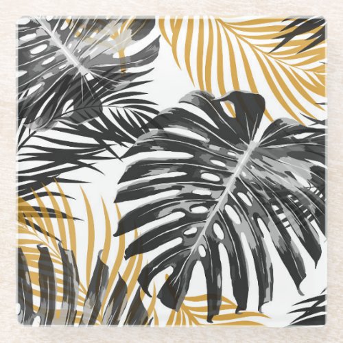 Tropical Palm Leaves Chic Floral Glass Coaster