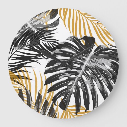 Tropical Palm Leaves Chic Floral Large Clock