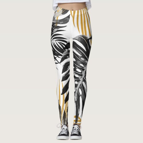 Tropical Palm Leaves Chic Floral Leggings