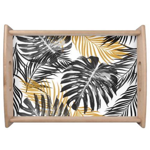 Tropical Palm Leaves Chic Floral Serving Tray