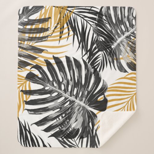 Tropical Palm Leaves Chic Floral Sherpa Blanket