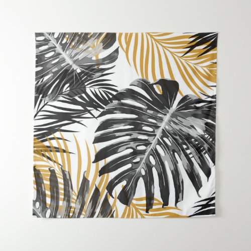 Tropical Palm Leaves Chic Floral Tapestry