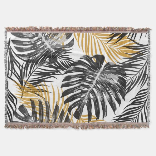 Tropical Palm Leaves Chic Floral Throw Blanket