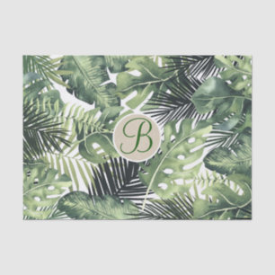 Tropical Palm Leaves Chic Monogram Letter Initial Tissue Paper