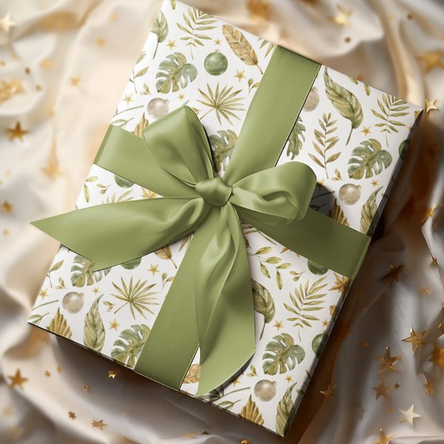 Tropical Palm Leaves Christmas Wrapping Paper (Creator Uploaded)