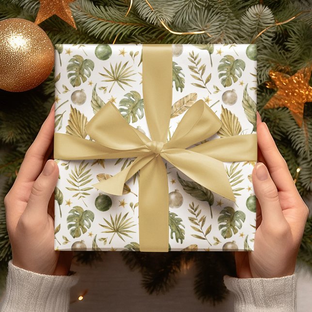 Tropical Palm Leaves Christmas Wrapping Paper Sheets (Creator Uploaded)