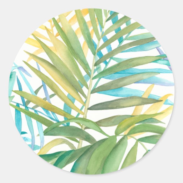 Tropical Palm Leaves Classic Round Sticker (Front)