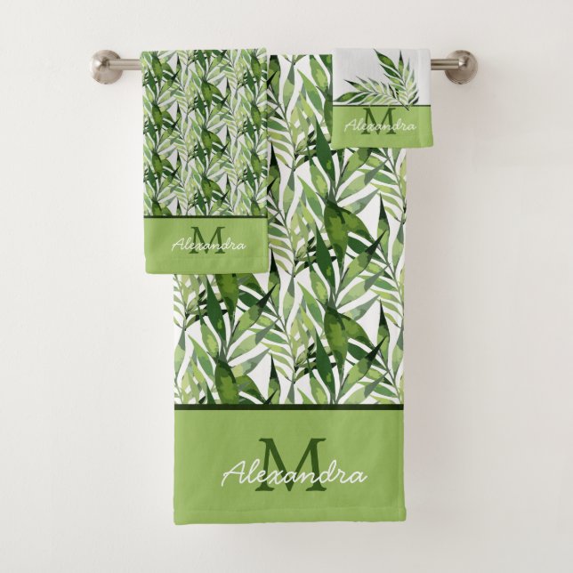 Tropical Palm Leaves Coastal Pattern Bath Towel Se (Insitu)