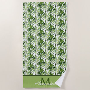Tropical Palm Leaves Coastal Pattern Beach Towel