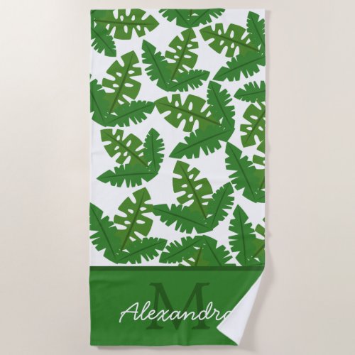 Tropical Palm Leaves Coastal Pattern  Beach Towel