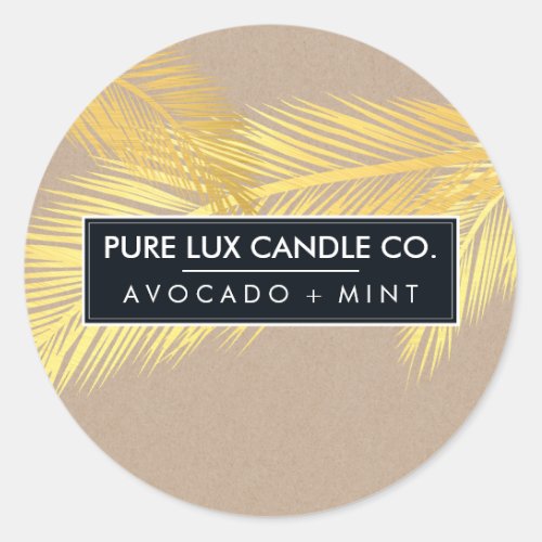 TROPICAL PALM LEAVES cool gold foil bold kraft Classic Round Sticker