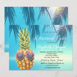 Tropical Palm Leaves Cool Pineapple Retirement Invitation