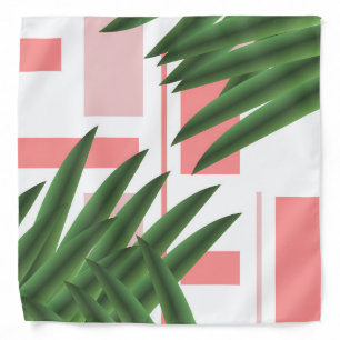 Tropical Palm Leaves Coral Abstract Line Bandana