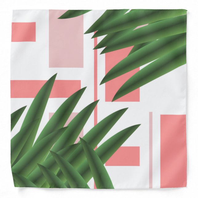 Tropical Palm Leaves Coral Abstract Line Bandana (Front)