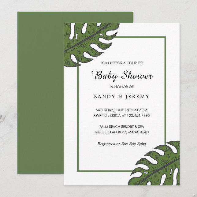Tropical Palm Leaves Couples Baby Shower Invitation (Front/Back)