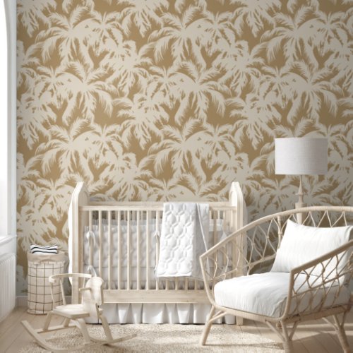 Tropical Palm Leaves Cream and Sand Wallpaper