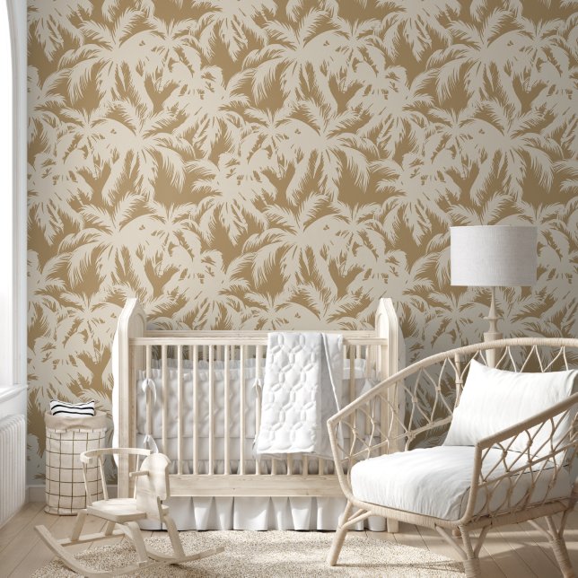 Tropical Palm Leaves Cream and Sand Wallpaper (Kids)