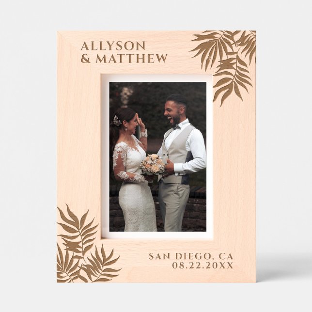 Tropical Palm Leaves Custom Names Date Wedding Engraved Frames (Creator Uploaded)