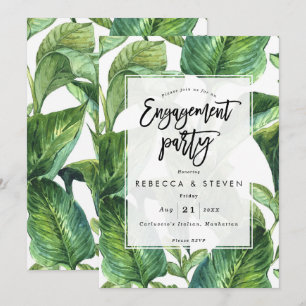 tropical palm leaves engagement party invitation