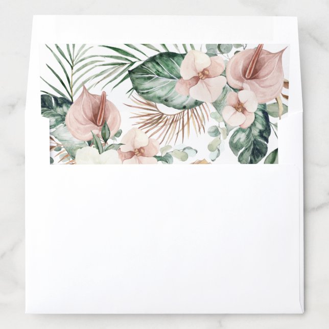 Tropical Palm Leaves Floral Blush Envelope Liner (In Envelope)