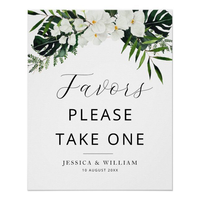  tropical palm leaves floral Favors sign (Front)
