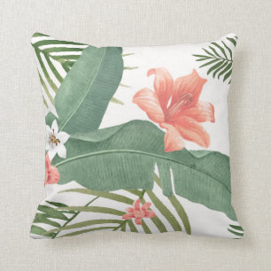 Tropical Palm Leaves Floral Watercolor Throw Pillow