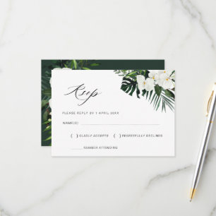 tropical palm leaves floral wedding RSVP card